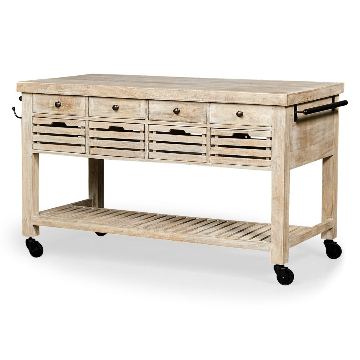 Mercana Columbia Light Brown Body w/Black Iron Knobs Rolling Kitchen Island, primary product view