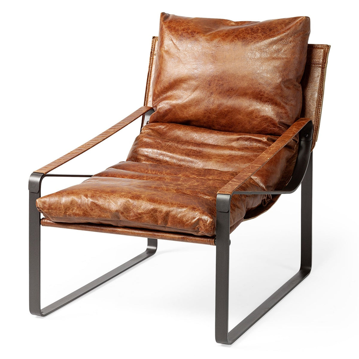 Mercana Hornet Brown Leather Unibody Seat w/Black Metal Frame Accent Chair, primary product view