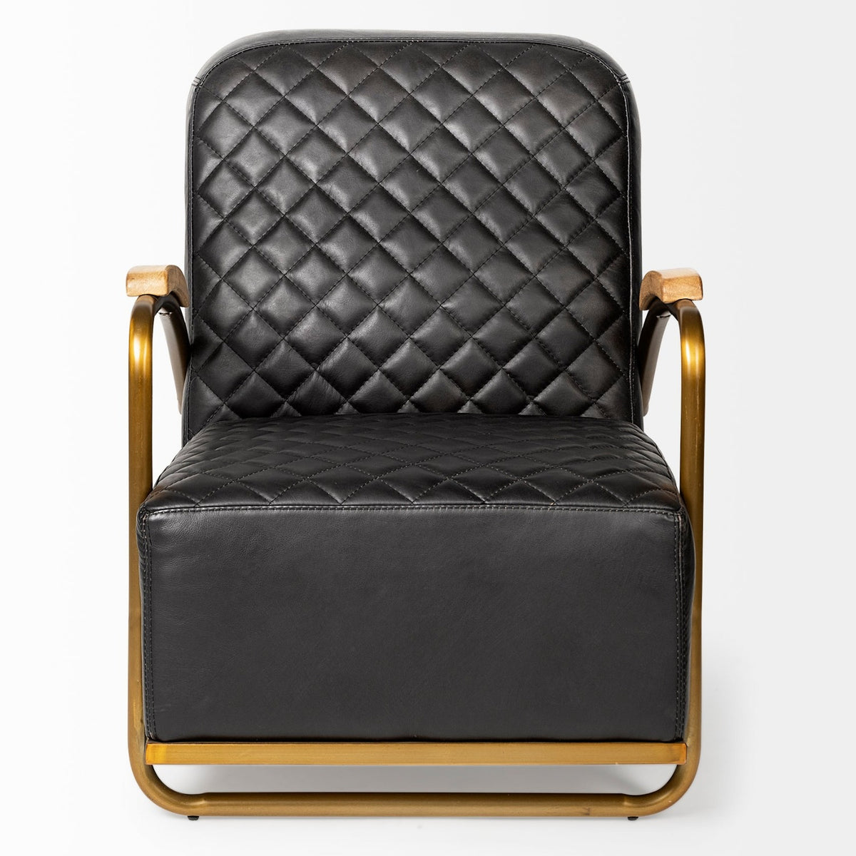 Mercana Horace I Black Leather Diamond Pattern w/Gold Iron Frame Accent Chair