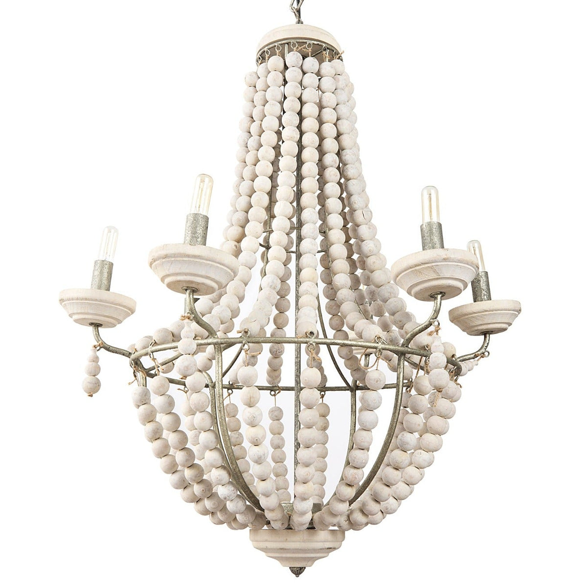 Mercana Phillum Silver Metal Chassis and White Wood Beaded Chandelier, primary product view