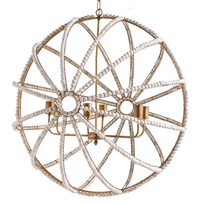 Mercana Ava White/Gold Metal and White Wood Beaded Chandelier, primary product view