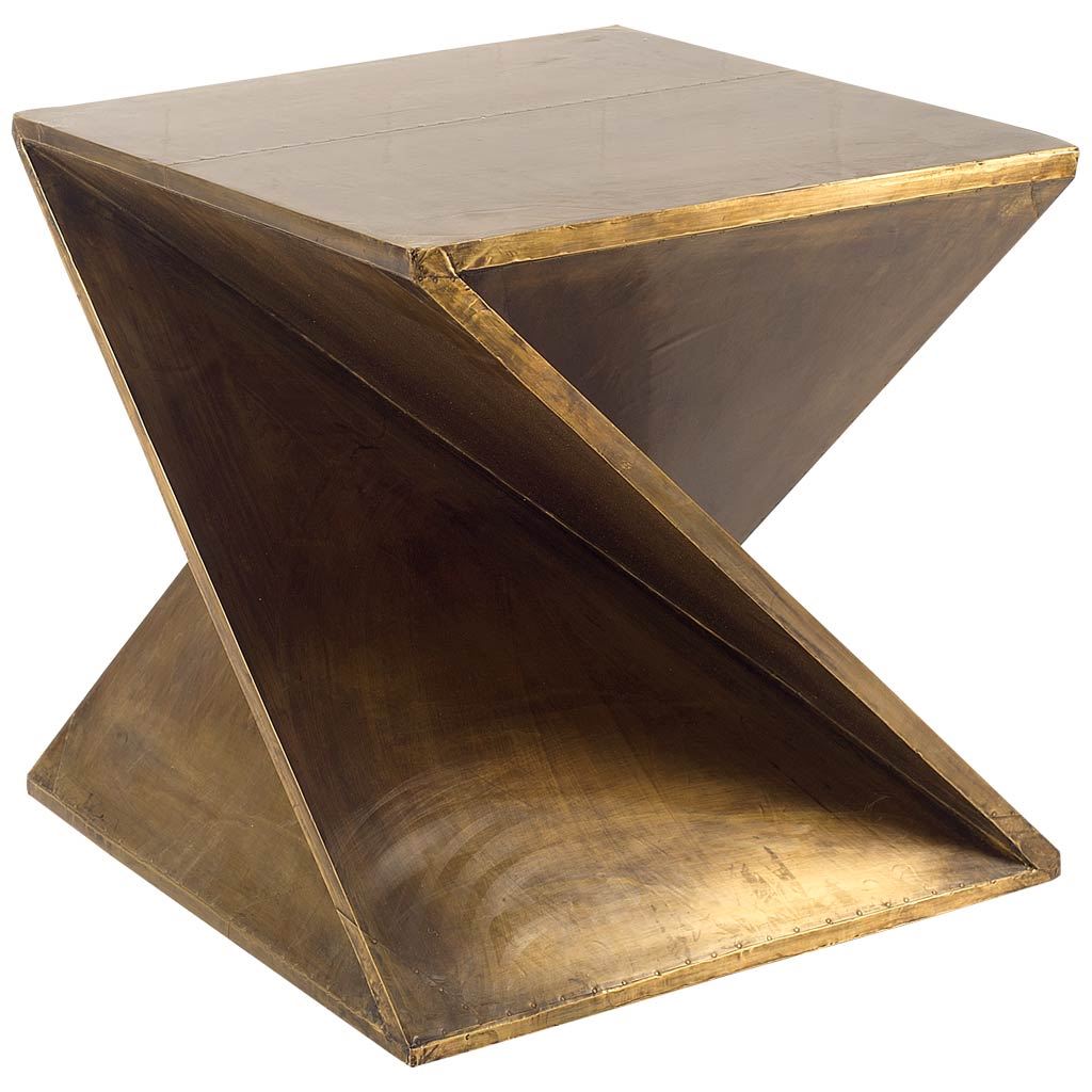 Mercana Zelda Gold Metal-Cladded Z-Shaped Wooden Accent Table Set of 2, primary product view
