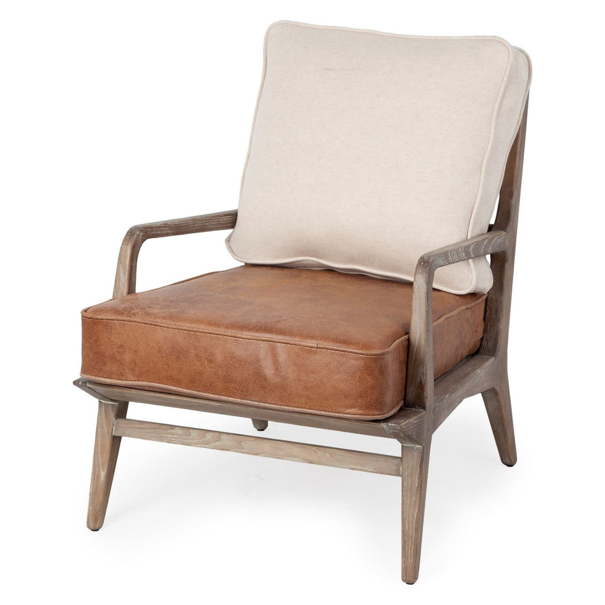 Mercana Harman II Cream and Brown Leather Seat Accent Chair, primary product view
