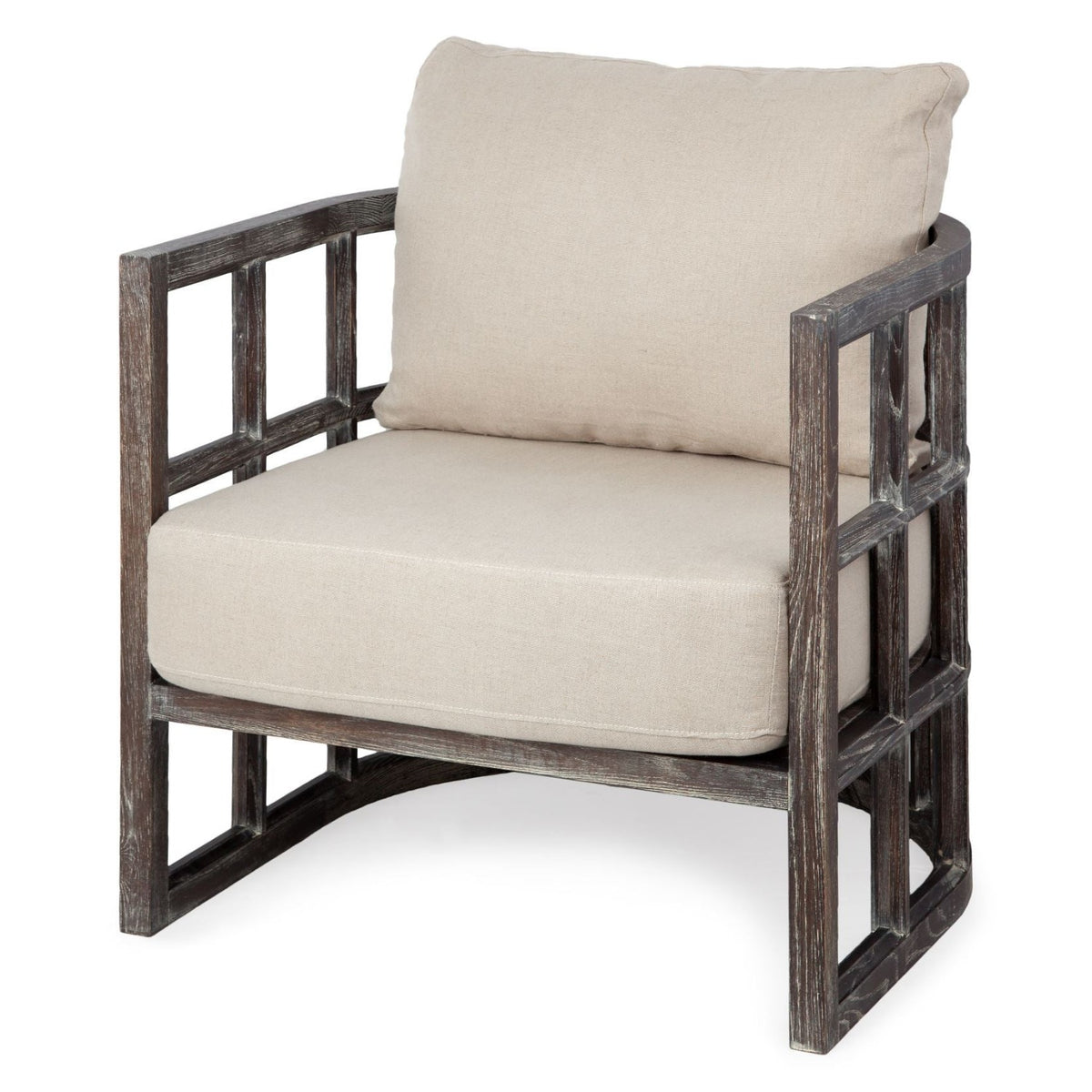 Mercana Skylar Cream Covered Cushioned Demi-Lune Wooden Frame Accent Chair, primary product view