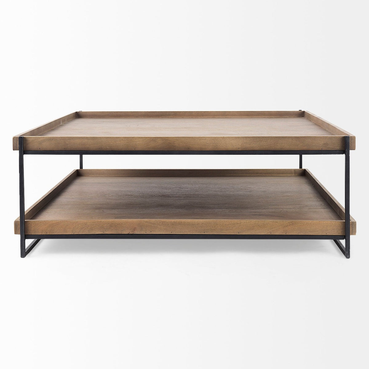 Mercana Trey Rectangular Brown Solid Wood Top Table Black Metal Frame Two-Tier Coffee Table