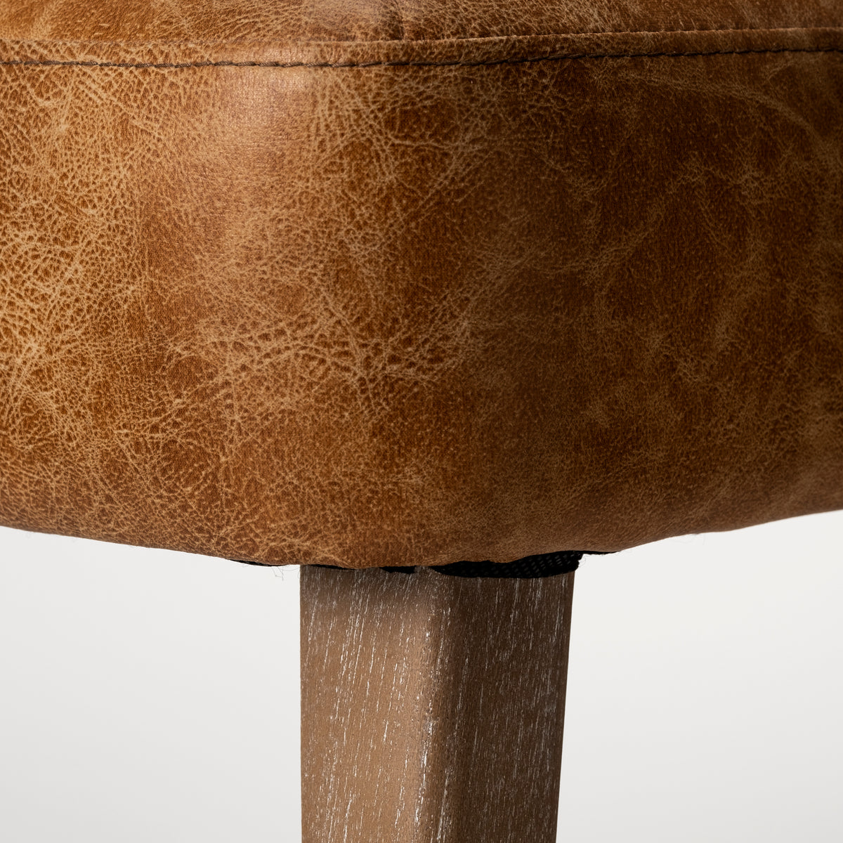 Mercana Niles Wingback Dining Side Chair | Brown Faux Leather w/ Brown Wooden
