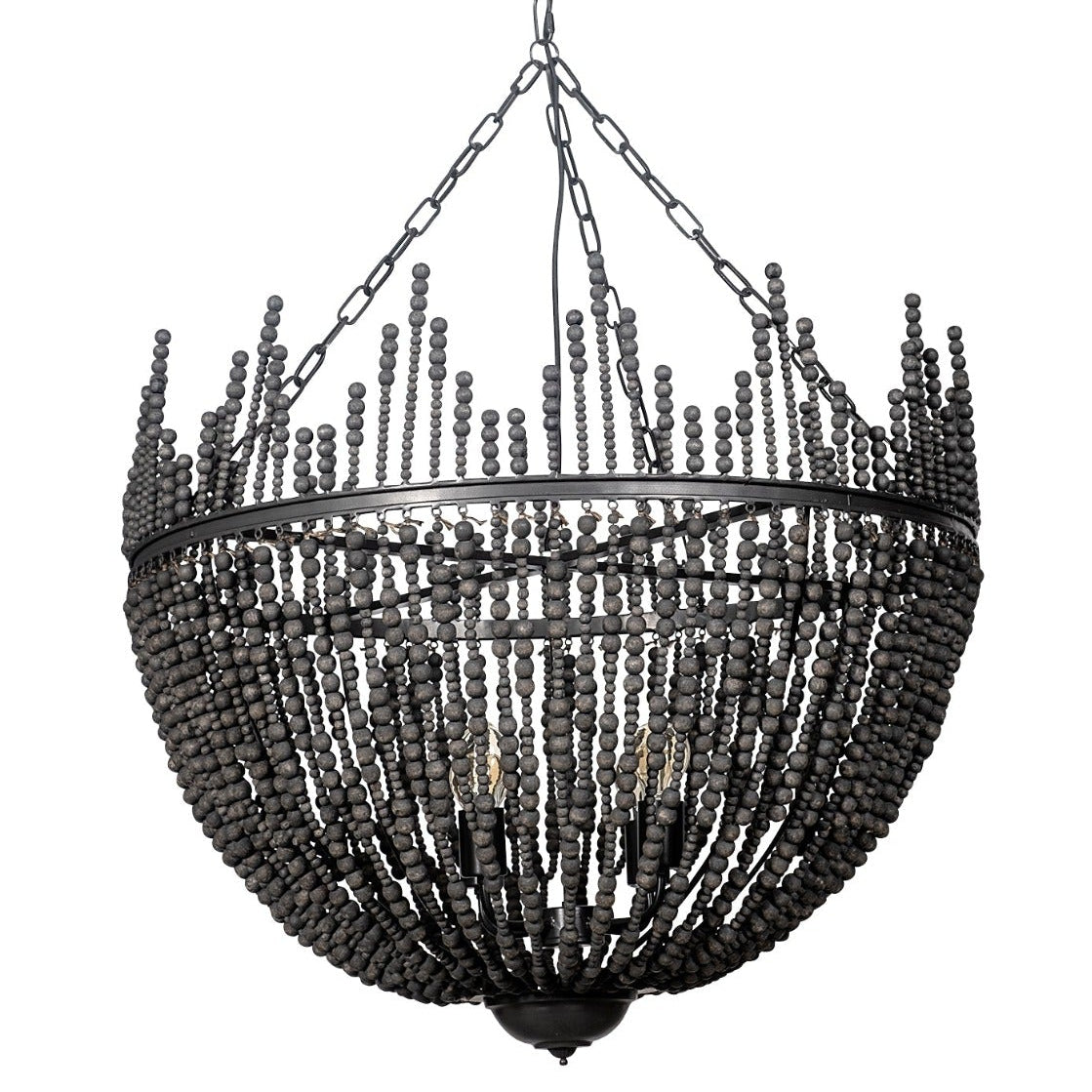 Mercana Liam Black Wooden Bead Bowl-Style Chandelier, primary product view