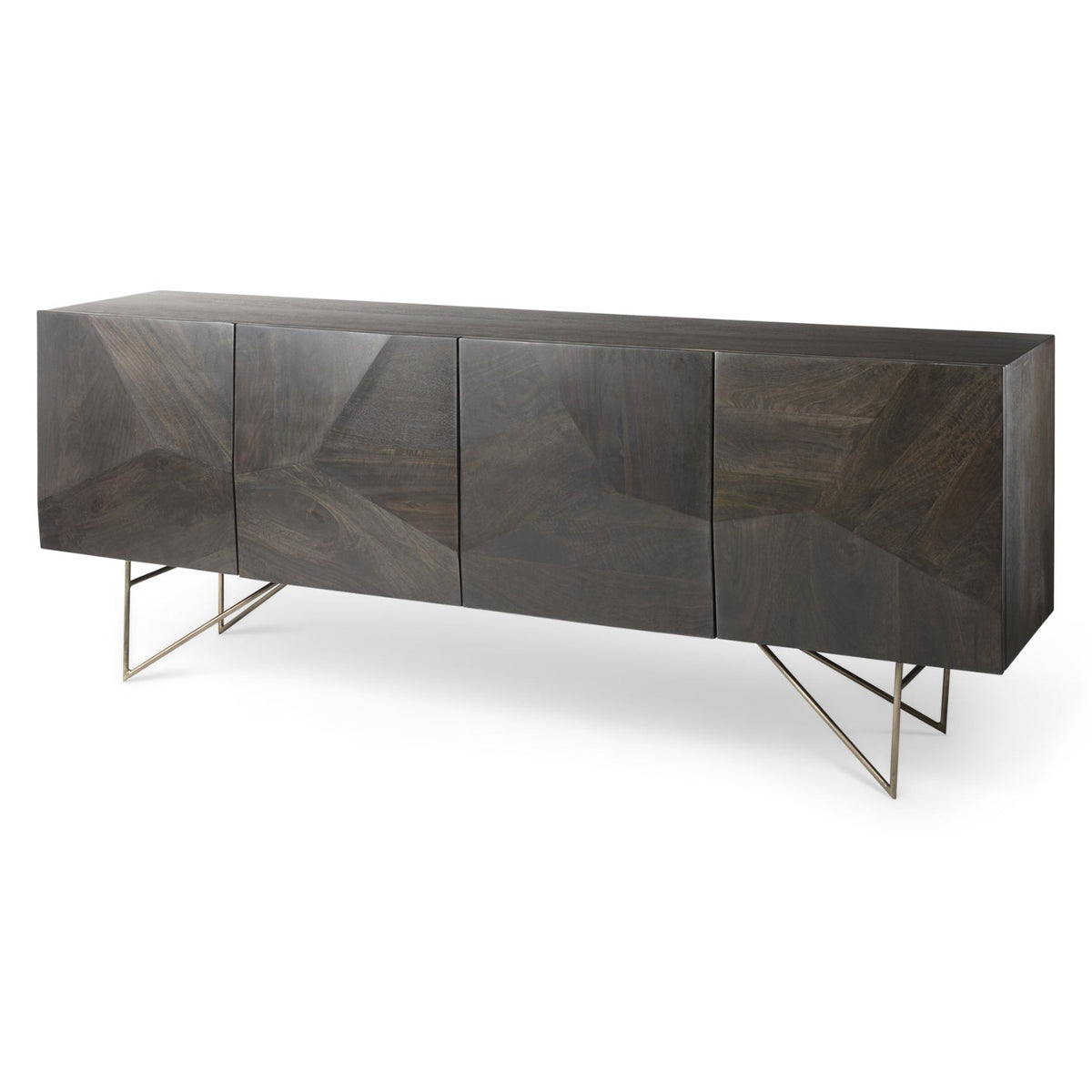 Mercana Darwin Brown Solid Wood Gold Metal Base 4 Cabinet Door Sideboard, primary product view