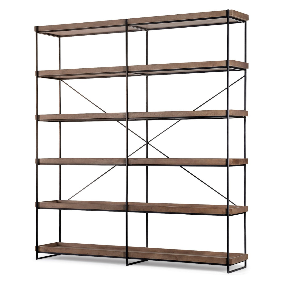 Mercana Trey IV Medium Brown Wood and Iron Five Tray Shelf Shelving Unit in Black, primary product view