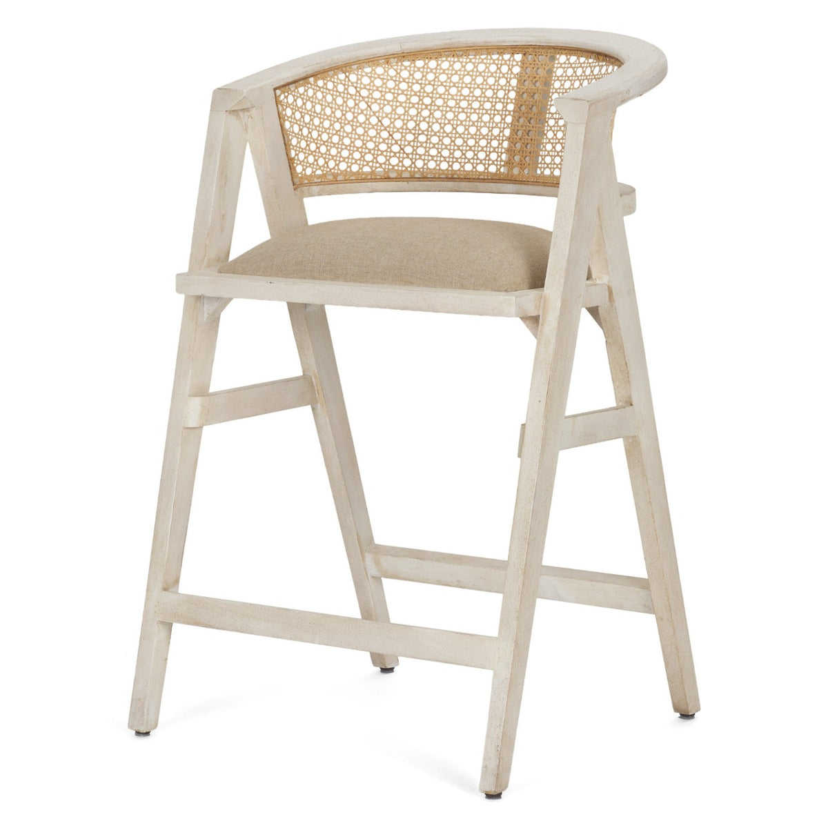 Mercana Tabitha Beige Fabric/Rattan Seat Blonde Wood Frame Counter Stool Set of 2, primary product view