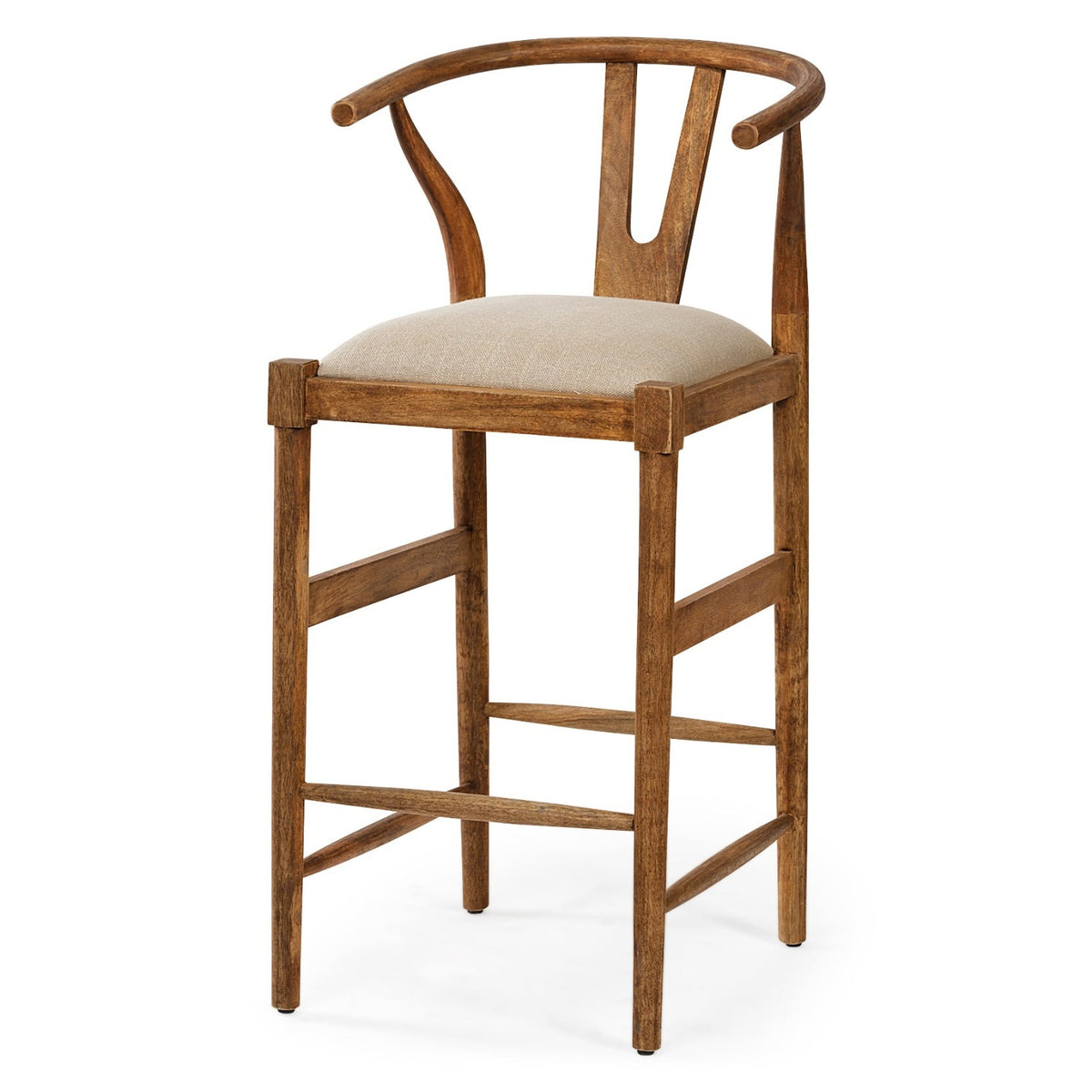 Mercana Trixie Cream Upholstered Seat Brown Wood Frame Bar Stool Set of 2, primary product view