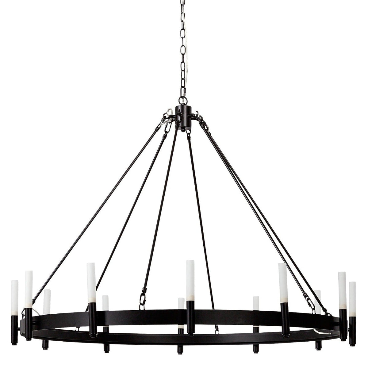Mercana Decamp Black Metal Chassis Glass Tube Twelve Light Chandelier, primary product view