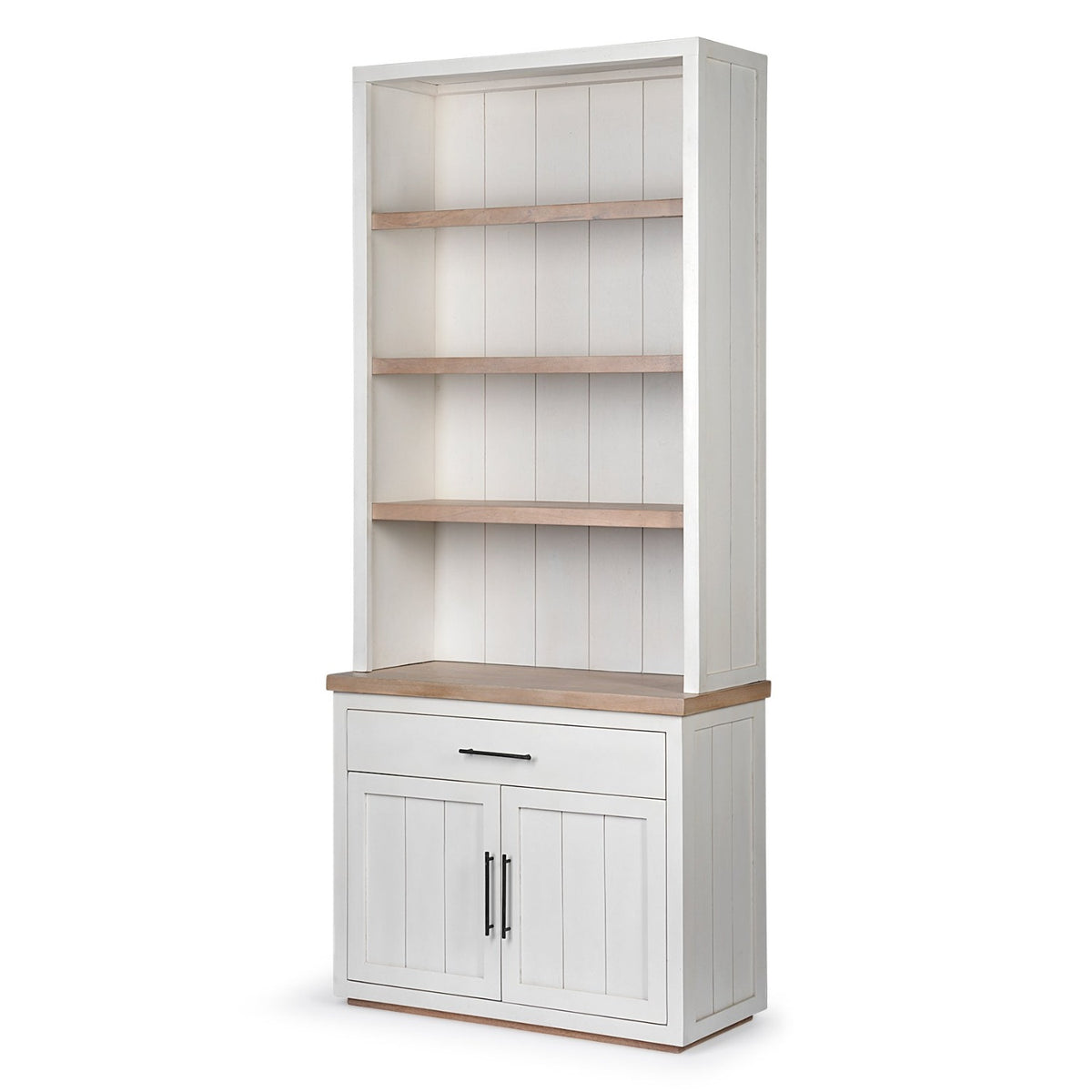 Mercana Fairview White and Medium Brown Wood Three Shelf Shelving Unit, primary product view