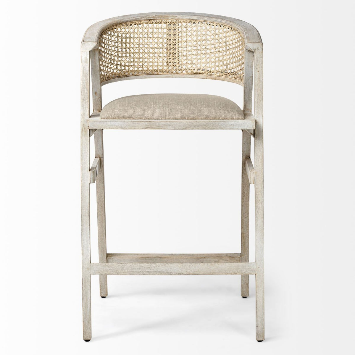 Mercana Tabitha 30.75" Seat Height Beige Fabric/Rattan Seat Blonde Wood Frame Bar Stool