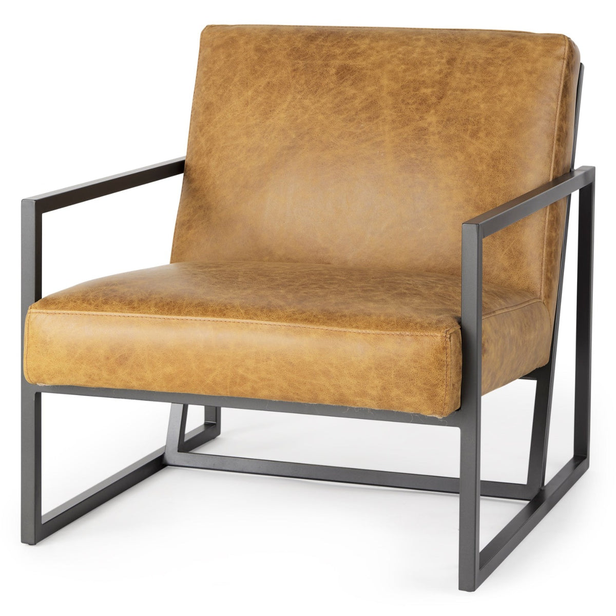 Mercana Armelle II Brown Leather Seat w/Gray Metal Frame Accent Chair, primary product view