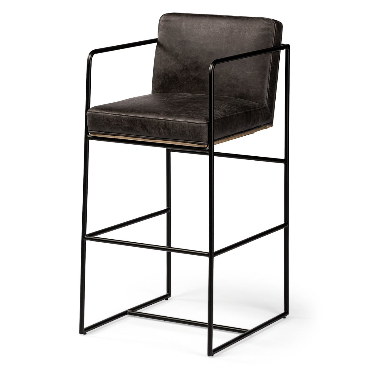 Mercana Stamford Black Leather Seat w/Wood Back/Metal Frame Bar Stool Set of 2, primary product view