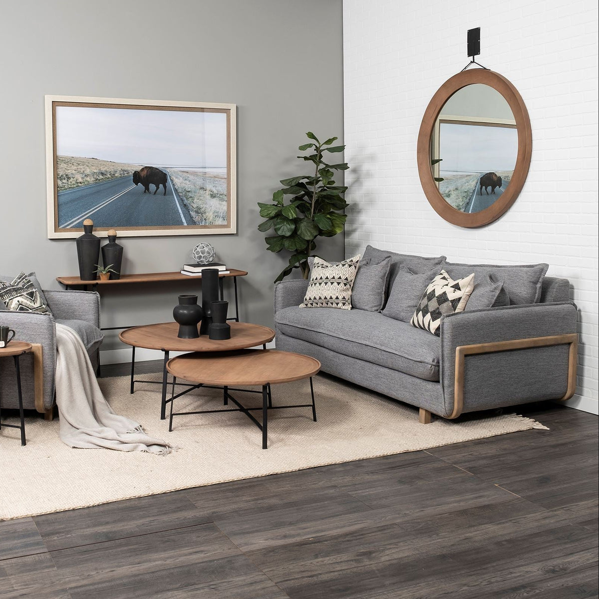 Mercana Roy I 84" Castlerock Gray Upholstered Three Seater Sofa