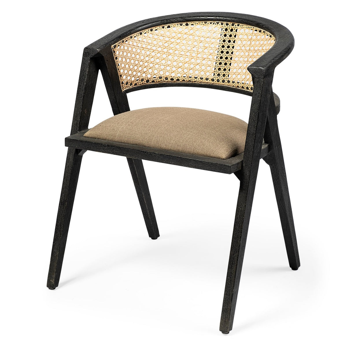 Mercana Tabitha Linen w/Black Wooden Cane Back Dining Arm Chair Set of 2, primary product view