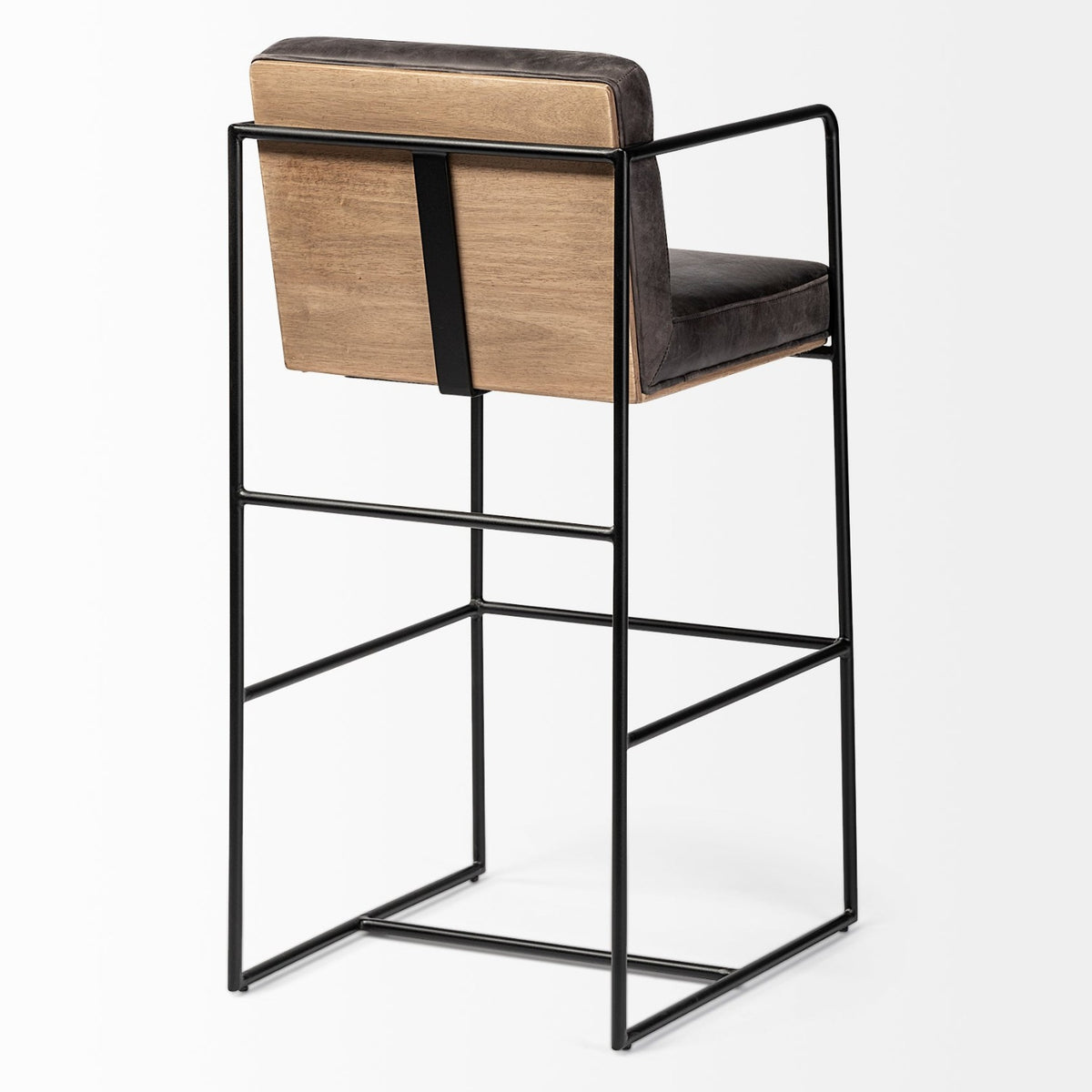 Mercana Stamford 40" Total Height Black Leather Seat w/ Wood Back, Metal Frame Bar Stool
