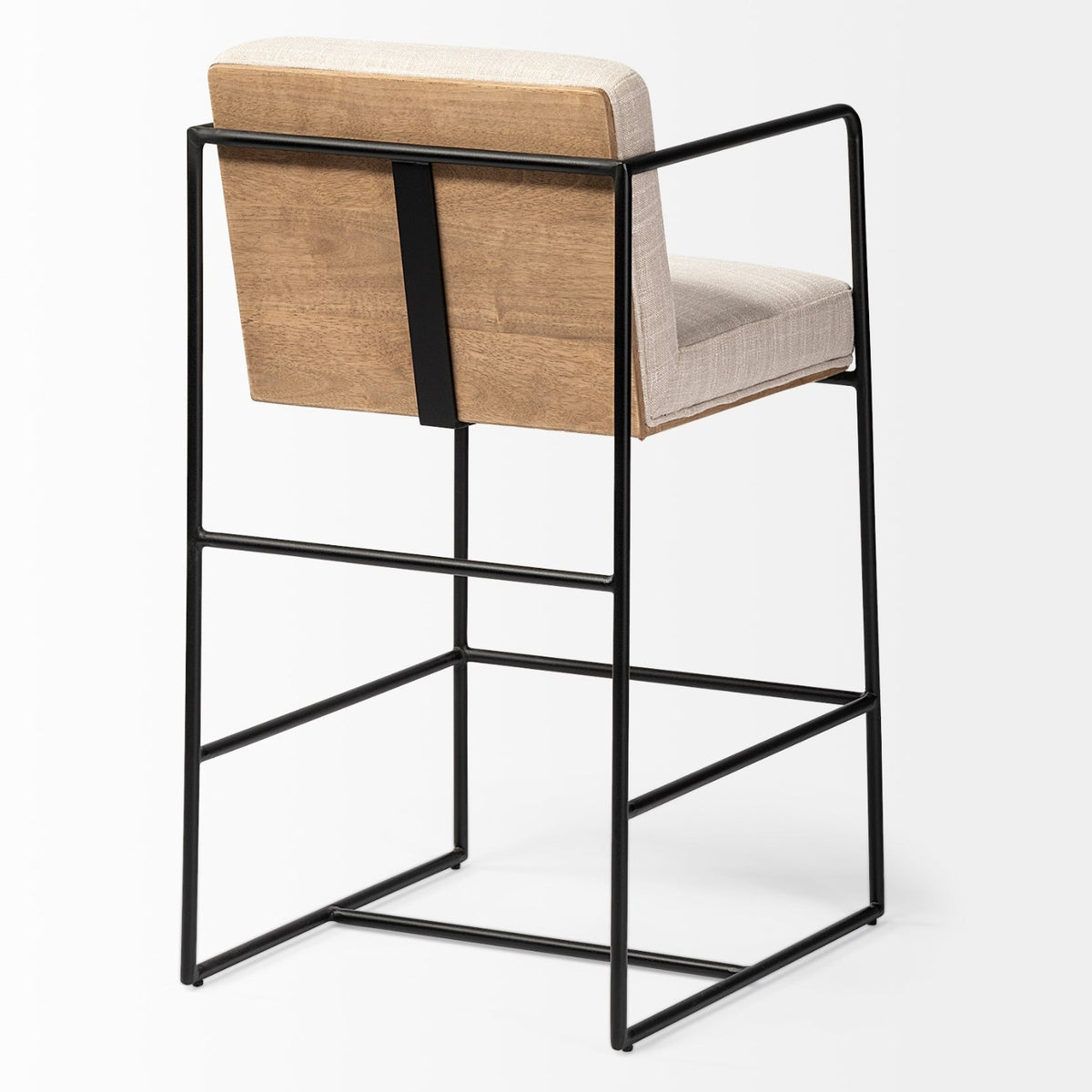 Mercana Stamford 36" Total Height Light Beige Upholstered Seat w/ Wood Back, Metal Frame Counter Stool