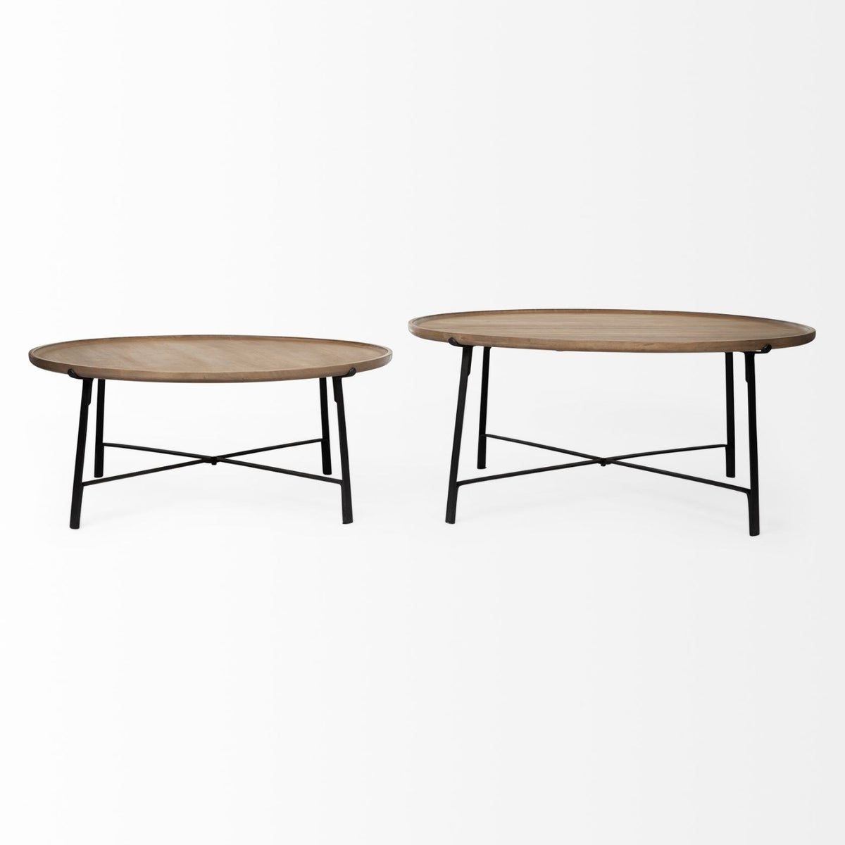Mercana Helios (Set of 2) Brown Solid Wood Top Black Metal Base Nesting Coffee Tables