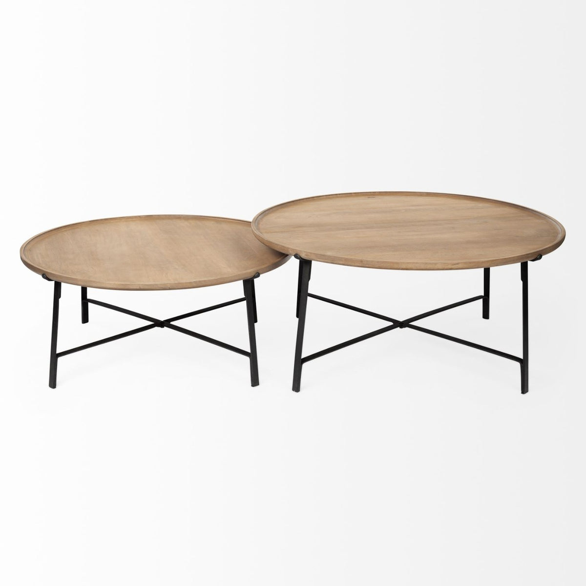 Mercana Helios (Set of 2) Brown Solid Wood Top Black Metal Base Nesting Coffee Tables