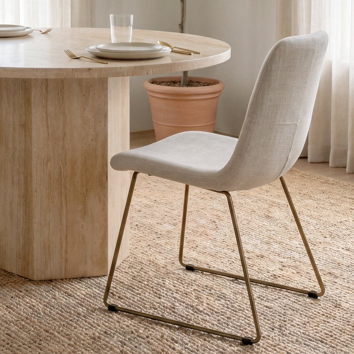 Mercana Sawyer Beige w/Gold Metal Solid Back Dining Side Chair Set of 2, primary product view