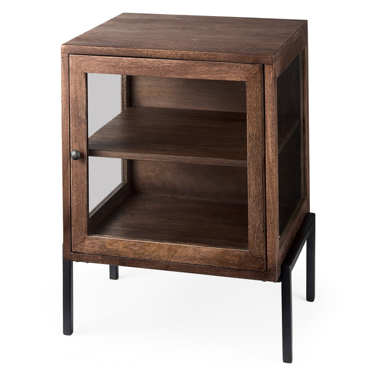 Mercana Arelius Medium Brown Wood w/Black Metal Frame End/Side Table Set of 2, primary product view