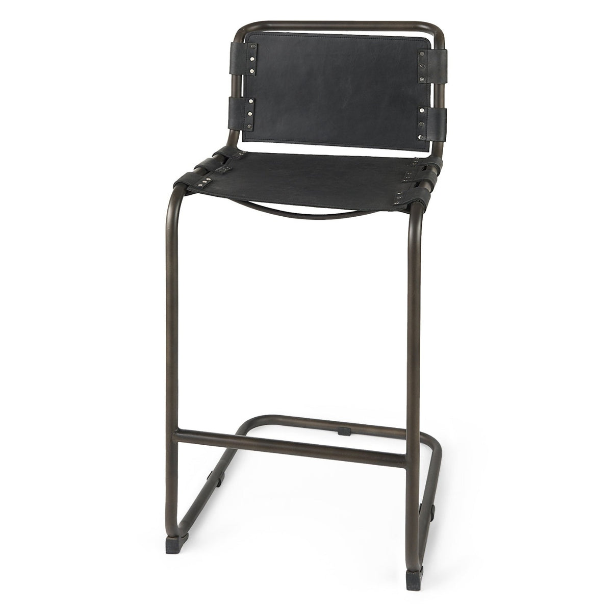 Mercana Berbick Black Leather w/Iron Frame Bar Stool Set of 2, primary product view