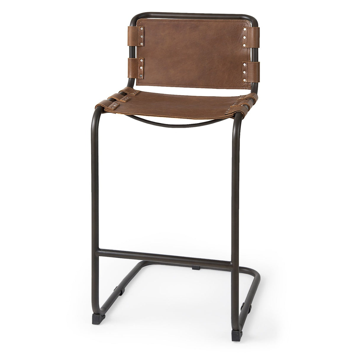 Mercana Berbick Medium Brown Leather w/Iron Frame Bar Stool Set of 2, primary product view