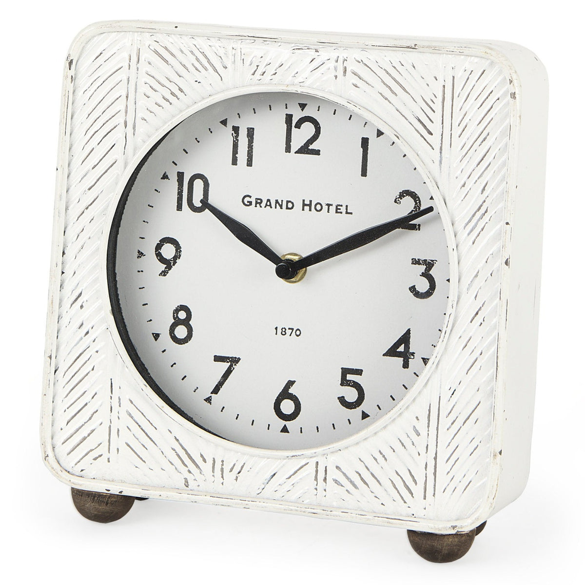 Mercana Karl Rustic White Iron Rounded Square Table Clock, primary product view