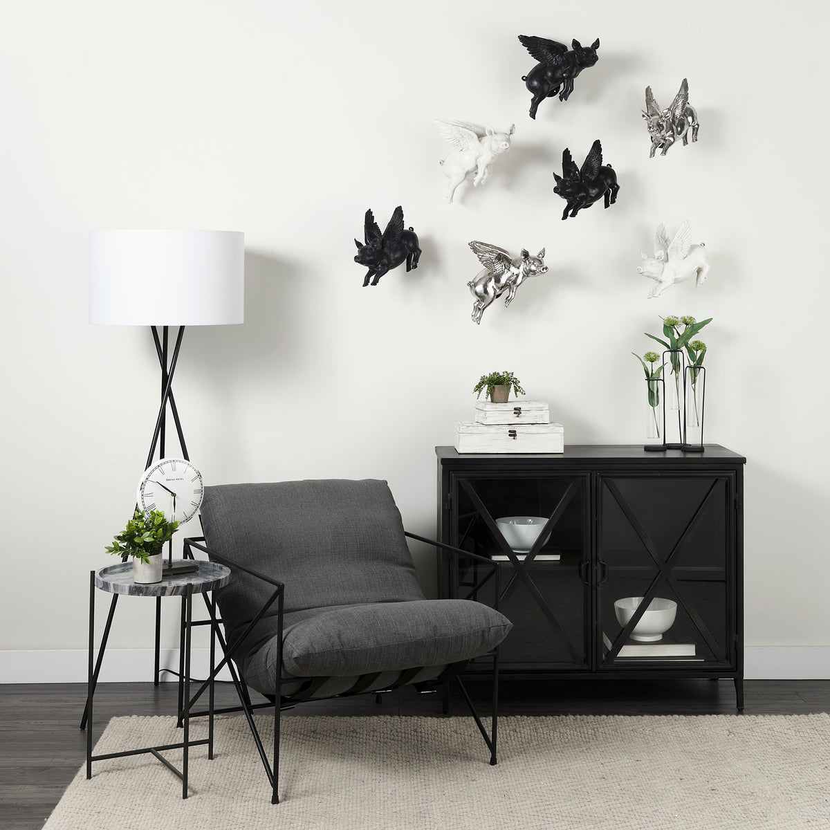 Mercana Poppy III 40L x 16W Black Metal With Glass Door Accent Cabinet