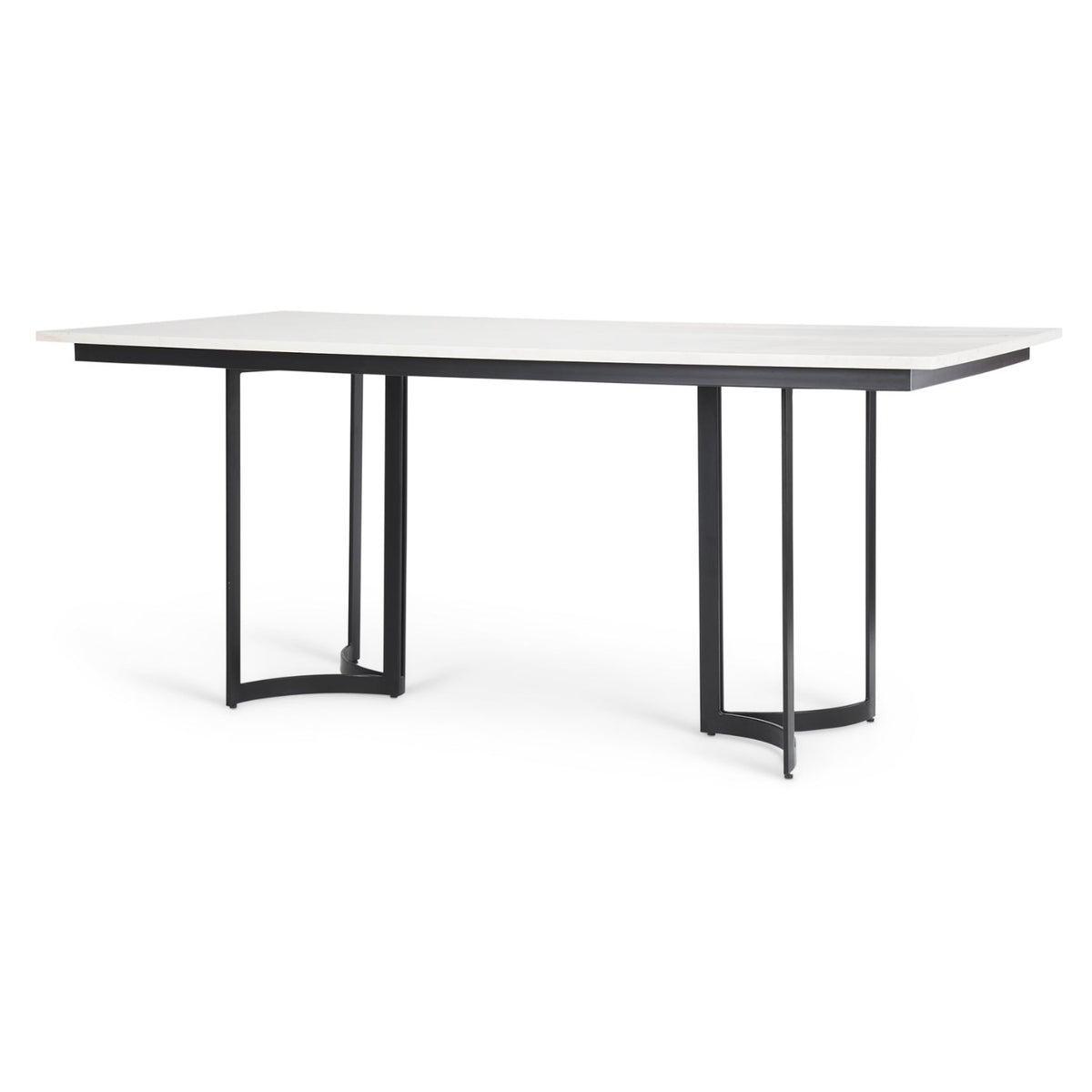 Mercana Tanner White Marble & Black Metal Rectangular Pedestal Dining Table in Black, White, primary product view