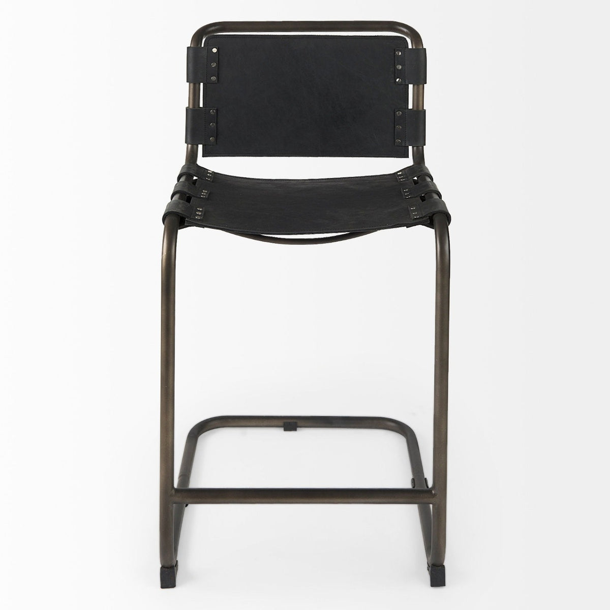 Mercana Berbick 21L x 25W x 38H Black Leather W/ Iron Frame Counter Stool