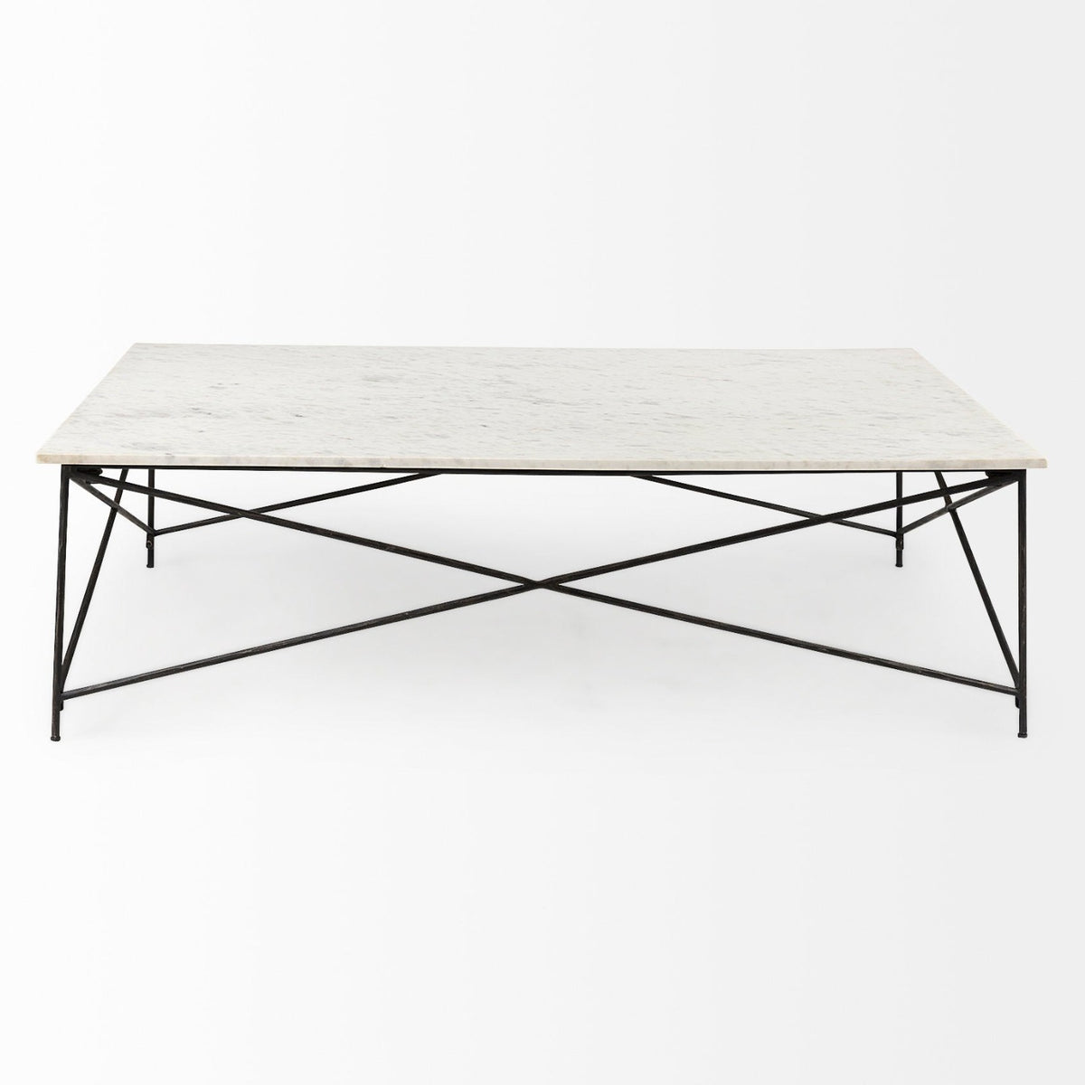 Mercana Lorlei I White Marble Top W/ X-Shaped Gray Iron Base Coffee Table