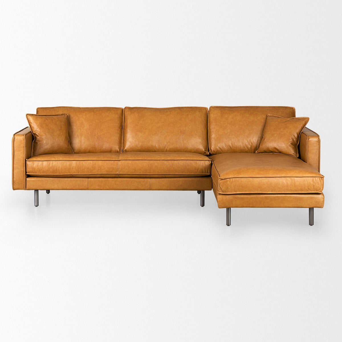 Mercana D'Arcy 111"L x 70"D x 33"H Tan Leather Right Chaise Sectional