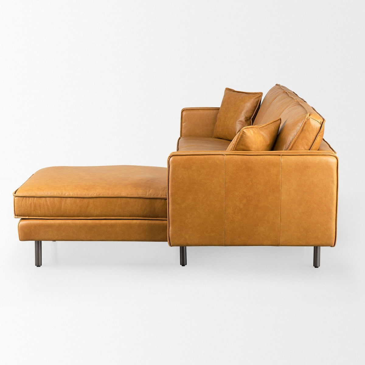 Mercana D'Arcy 111"L x 70"D x 33"H Tan Leather Right Chaise Sectional