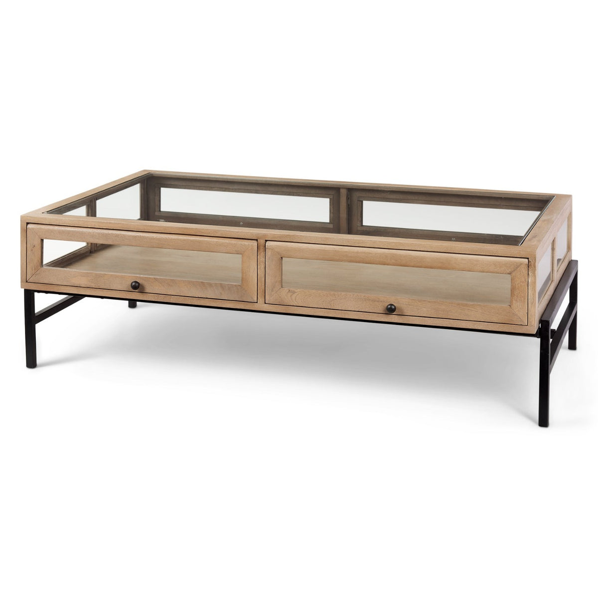 Mercana Arelius Rectangular Light Brown Wood w/Black Metal Base Display Coffee Table, primary product view