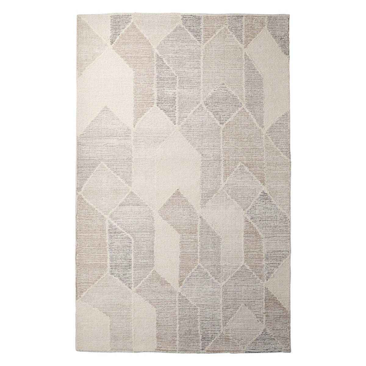 Mercana Kolt Neutral Geometric Patterned Wool Area Rug in Gray and White, primary product view