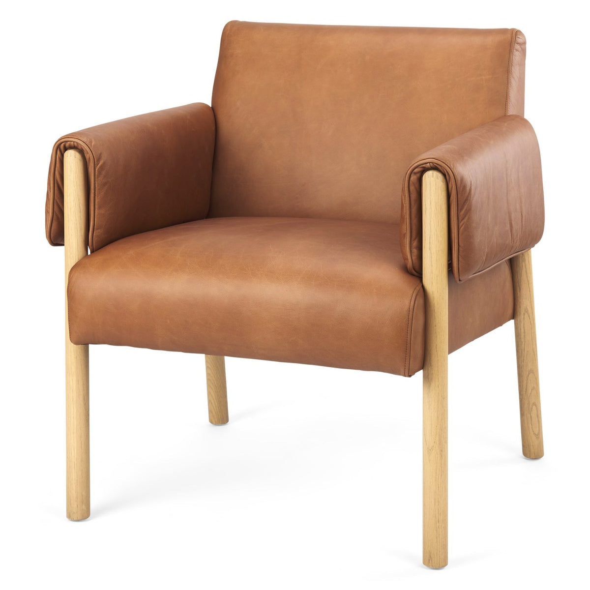 Mercana Ashton Brown Leather w/Light Wood Accent Chair, primary product view