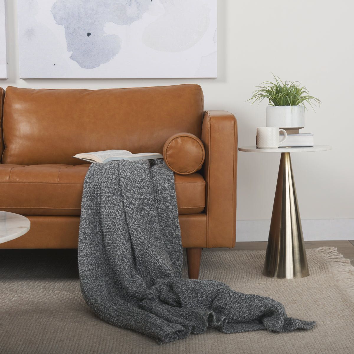 Mercana Svend 88.0L x 38.0W x 34.0H Tan Leather Sofa