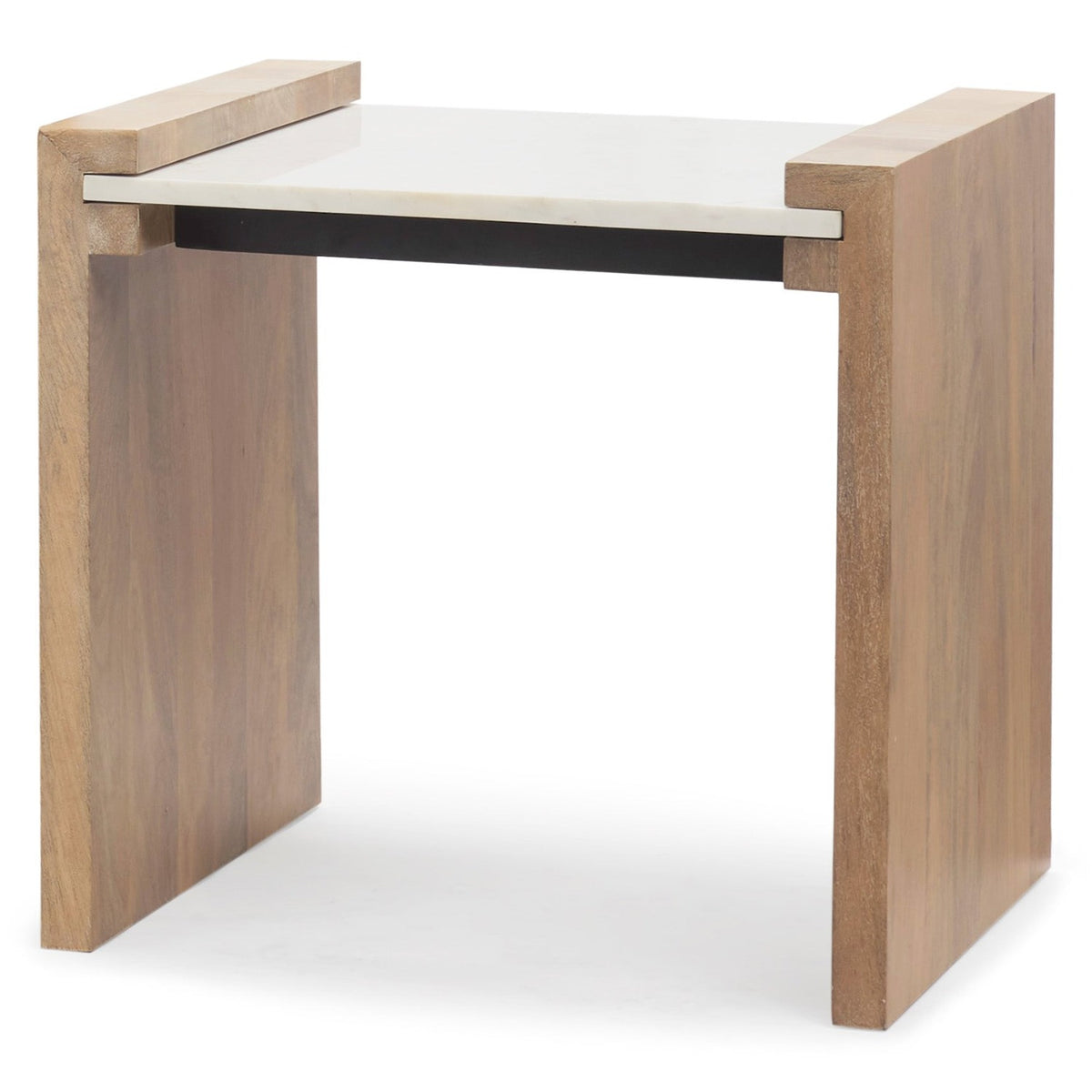 Mercana Athens Light Brown Wood w/White Marble Accent Table Set of 2, primary product view