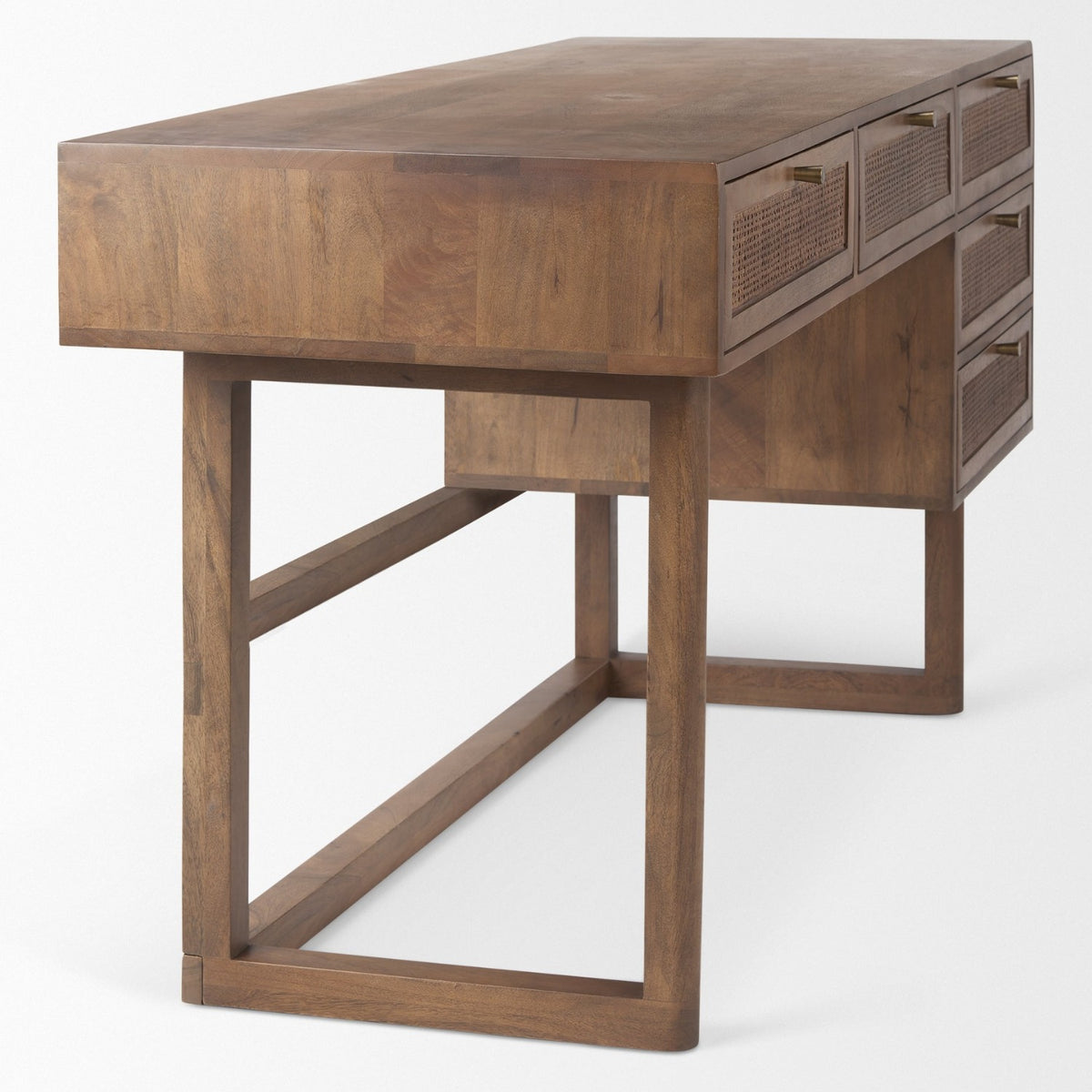 Mercana Grier 60" Medium Brown Solid Wood W/ Cane Office Desk