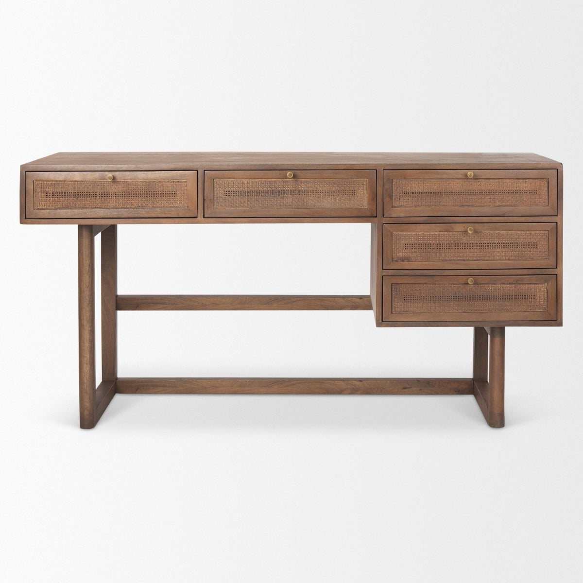 Mercana Grier 60" Medium Brown Solid Wood W/ Cane Office Desk