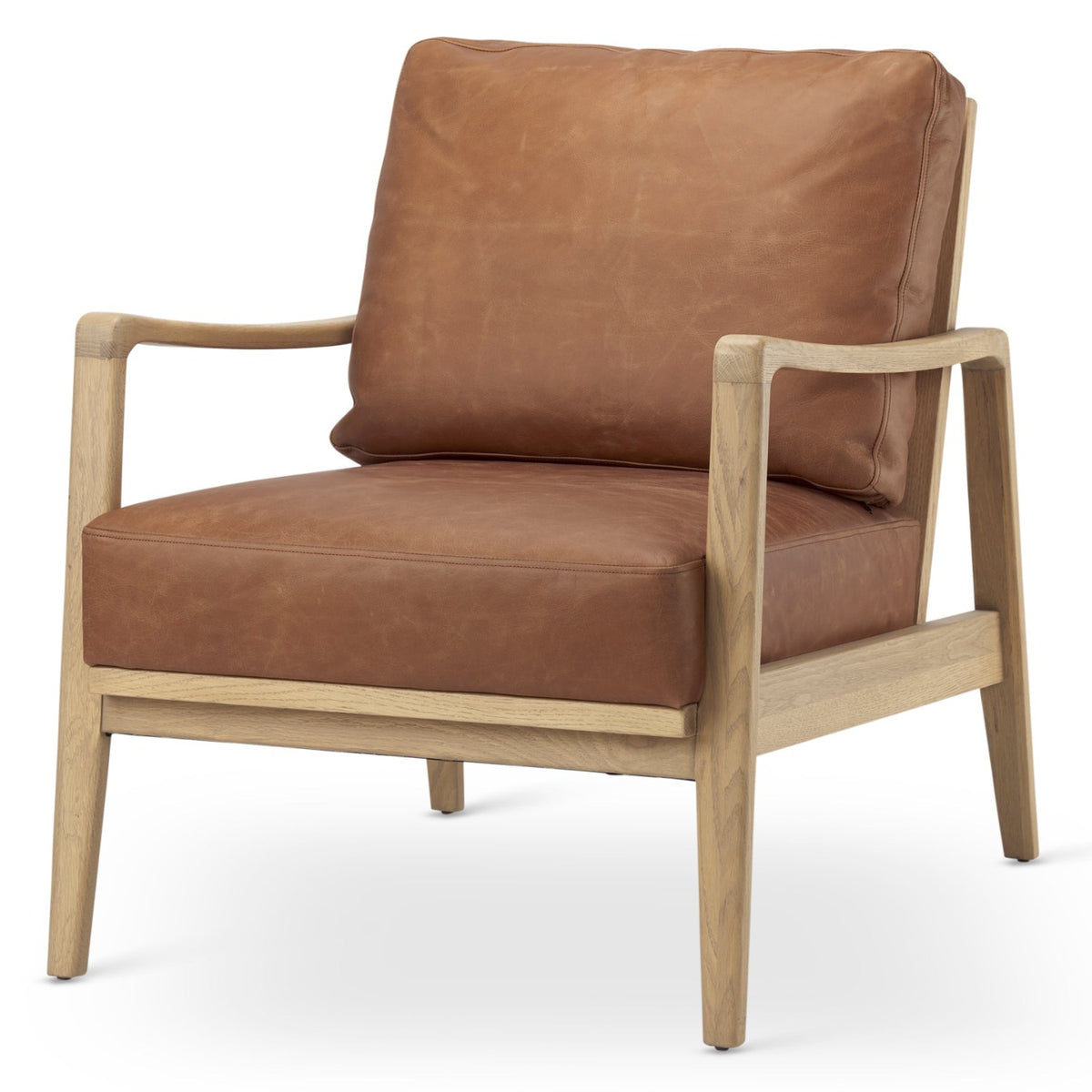 Mercana Raeleigh Cognac Leather w/Light Brown Wood Frame Accent Chair in Tan, primary product view