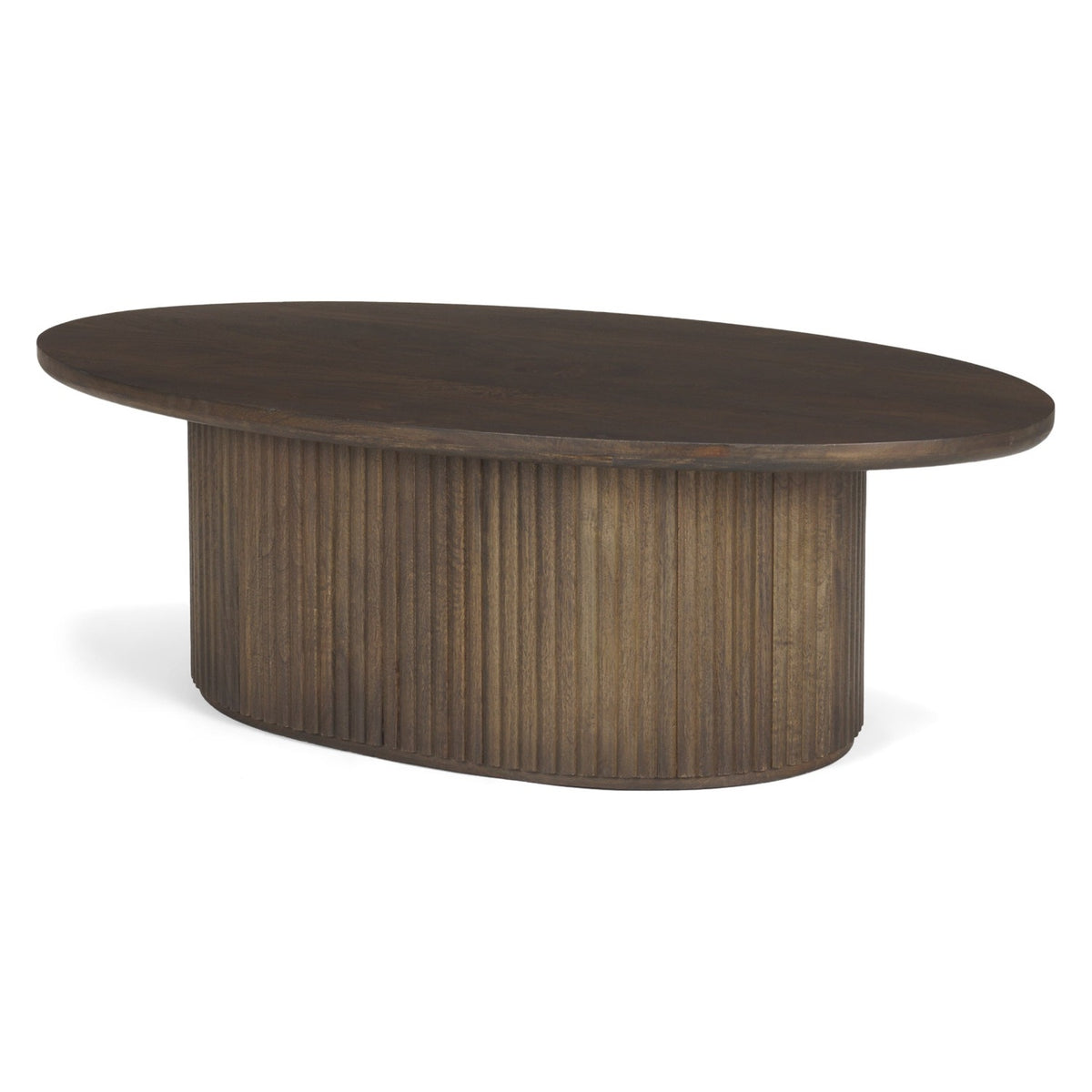 Mercana Terra Dark Brown Wood Oval Fluted Coffee Table, primary product view