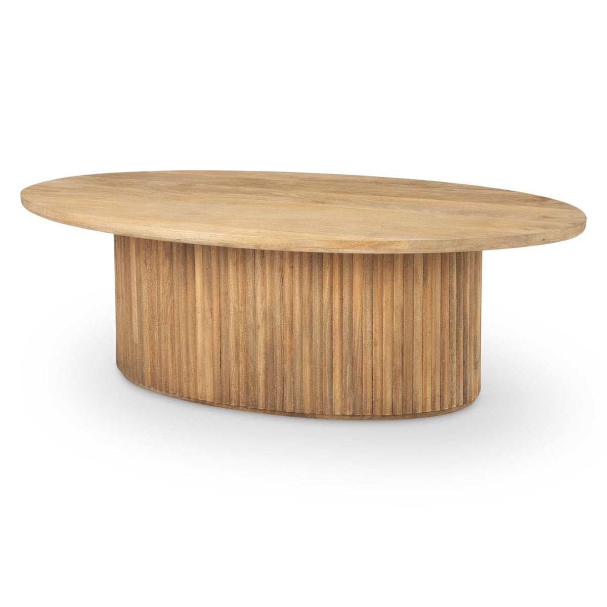 Mercana Terra Light Brown Wood Oval Fluted Coffee Table, primary product view