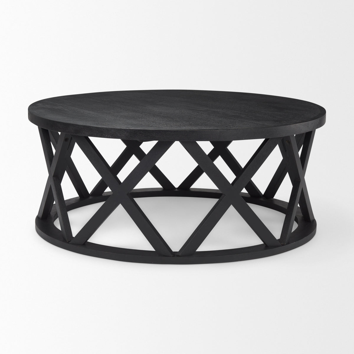 Mercana Forsey 28.0L x 45.3W x 18.0H Black Solid Wood Round Coffee Table