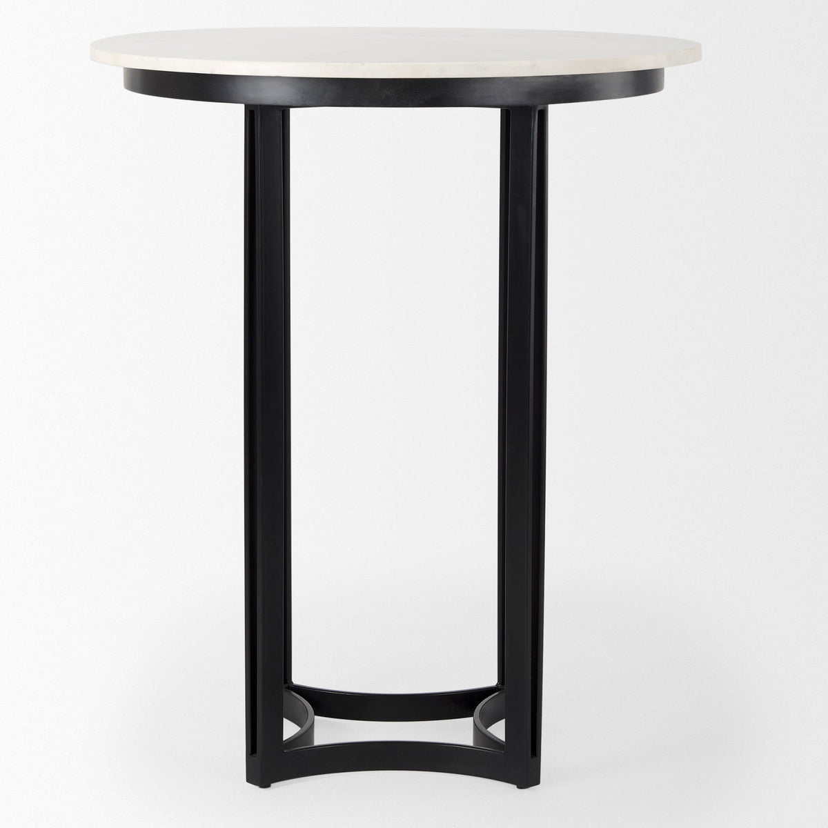 Mercana Tanner 32"L x 32"W Pedestal Dining Table | White Marble & Black Metal | Seats 2