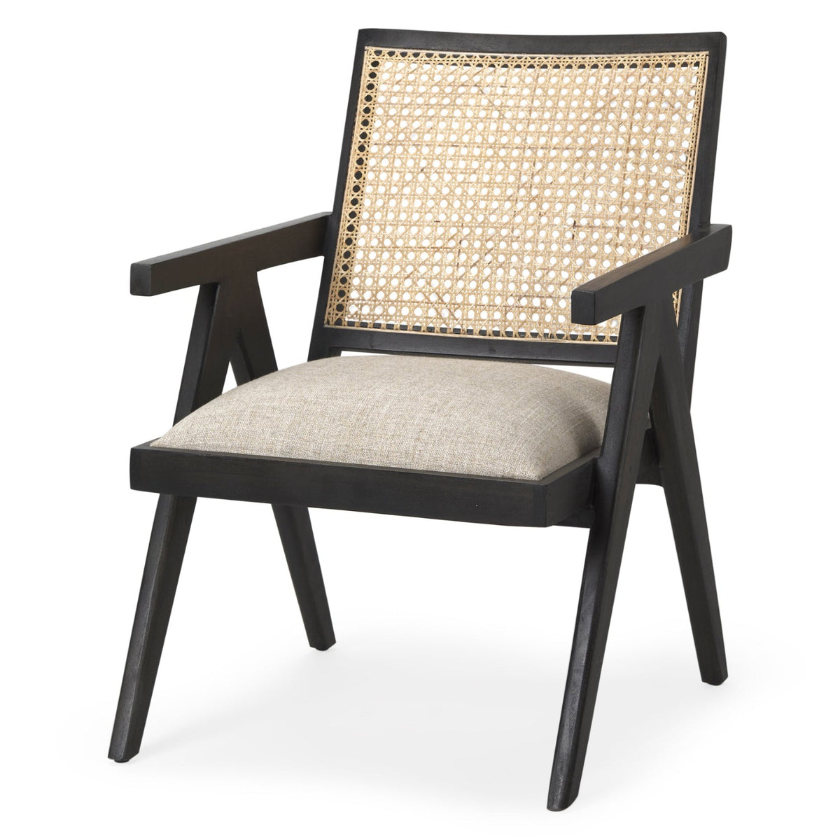 Mercana Donna Natural Linen w/Black Wood Cane Back Dining Side Chair Set of 2, primary product view